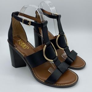 Franco Sarto Black Leather Heeled Sandal Sz 8